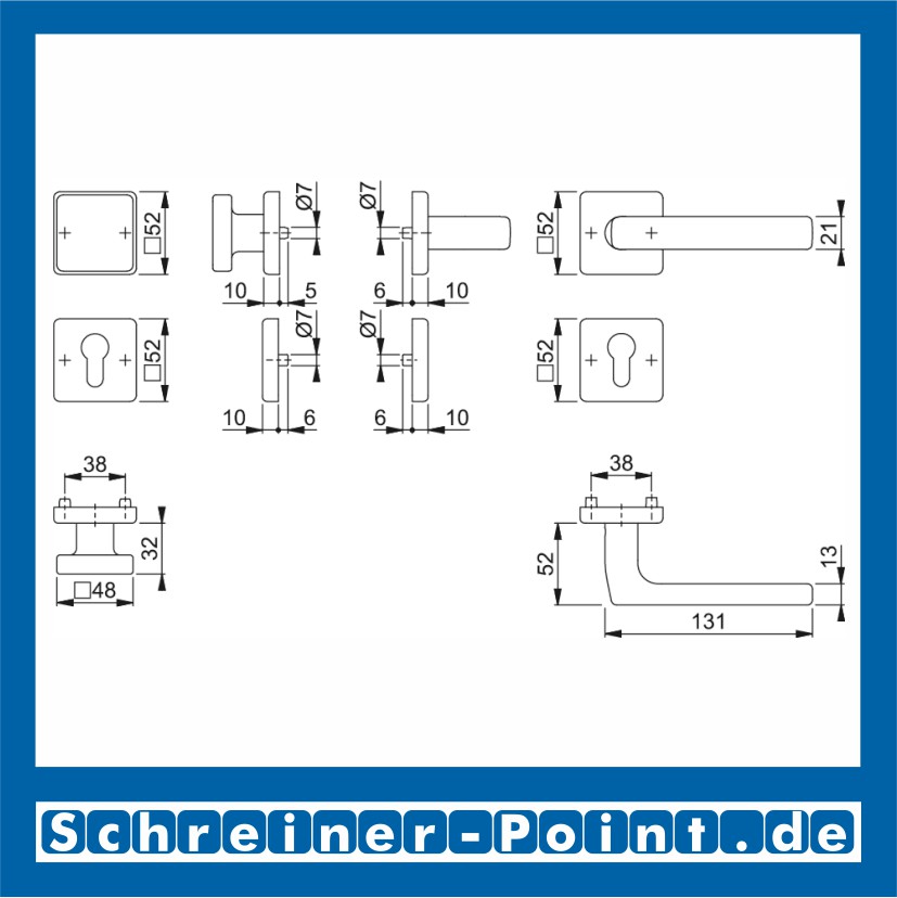 Hoppe Dallas Edelstahl Quadrat Rosettengarnitur F69 E1643Z/52KV/52KVS, 3588604, 3588621, 3588663, 3590245